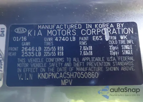 2017 Kia Sportage Ex из США, поврежденный, VIN KNDPNCAC5H7050860